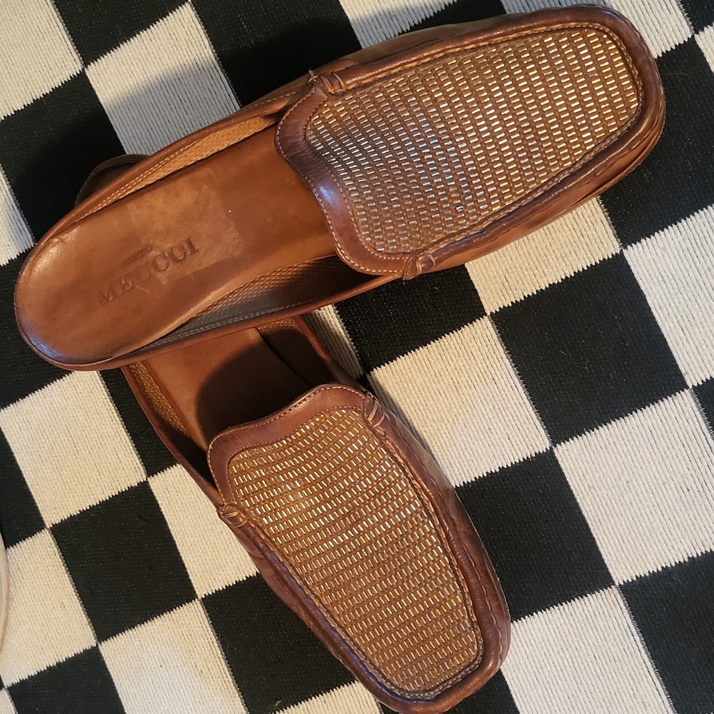 Sesto Meucci Giana Tan & Gold Woven Italian Leather Mule Wmns sz 10M - Picture 1 of 8